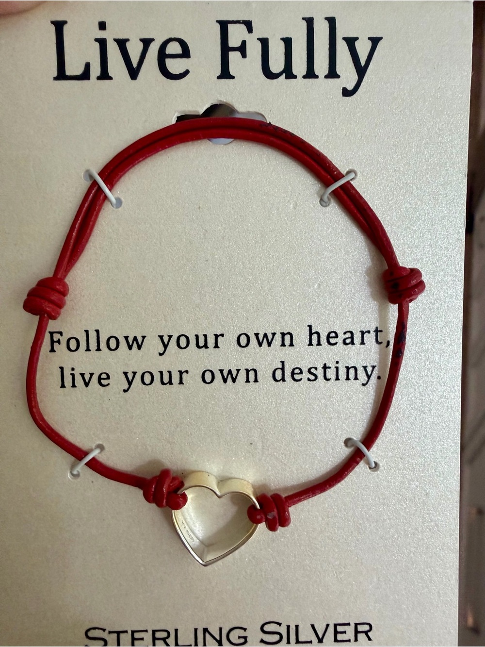 Sterling Silver Heart Cord Bracelet - Red